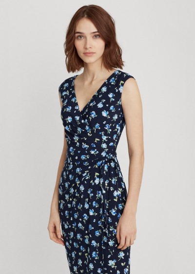 Vestidos Ralph Lauren Mujer Azul Marino / Azules / Multicolor - Floral Jersey Wrap-Style - MBJHO7610